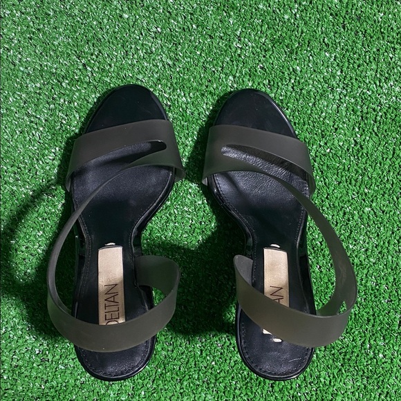 👠 Deltan Black Strappy Sandal Heels Size 7M Open Toe Slip On Dress Shoes X-1 - Picture 3 of 6